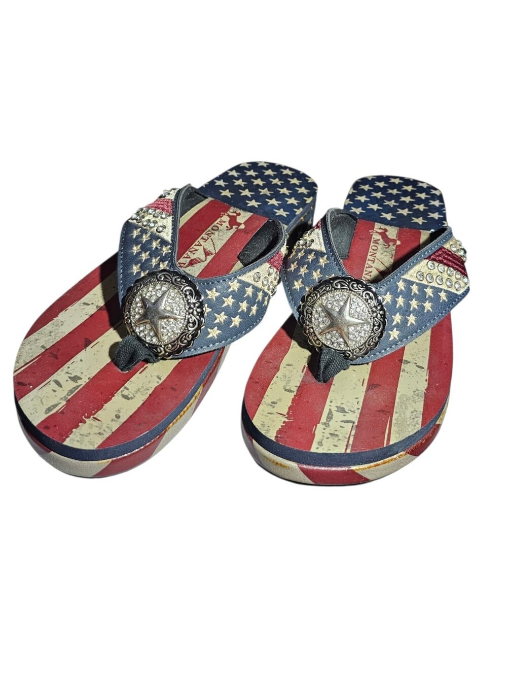 Montana West Sandal Flip Flops American Flag USA Patriotic Concho Wedge Size 11